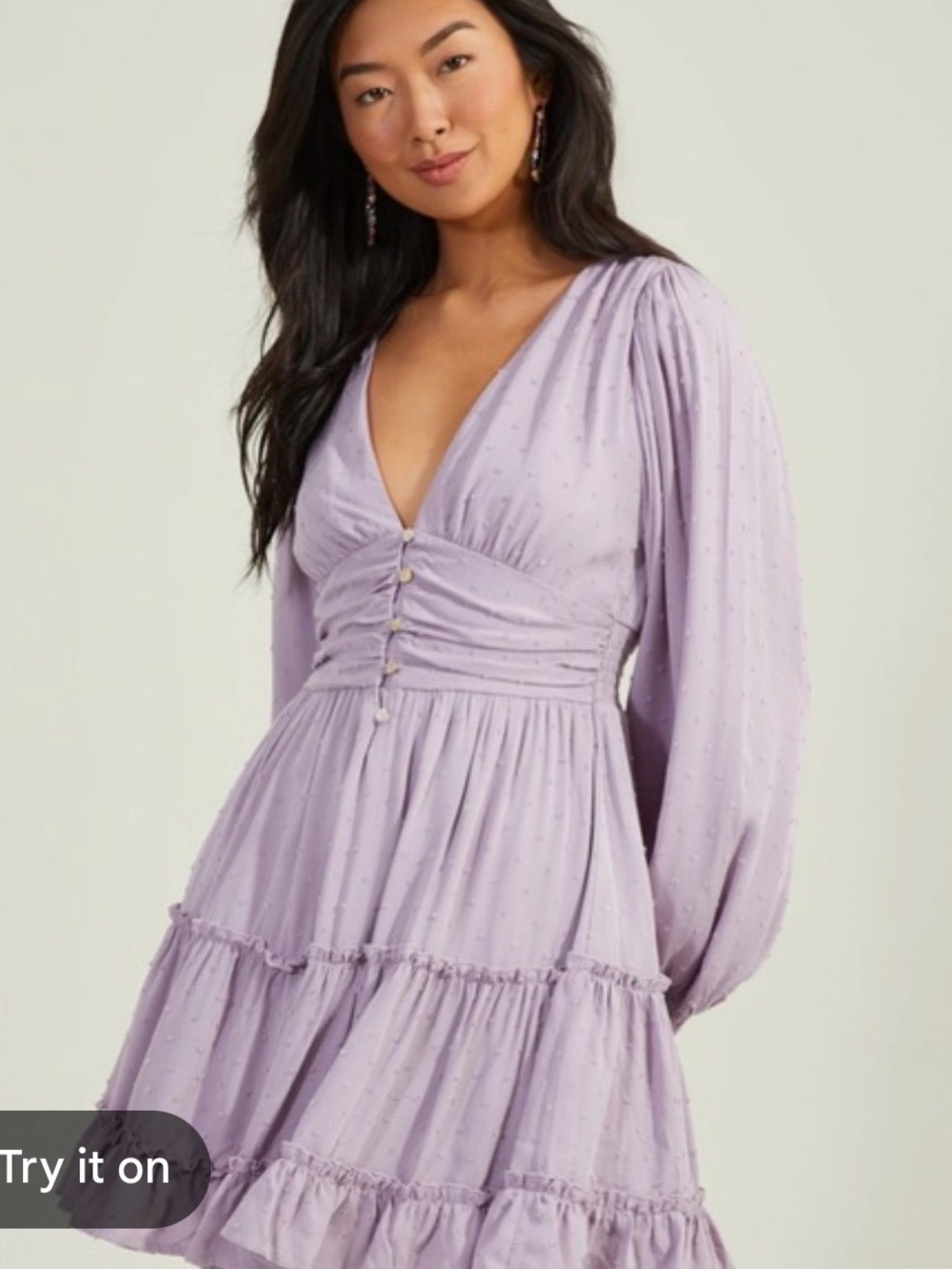 Alter’d State Lavender V-Neck Tiered Long-Sleeve Dress